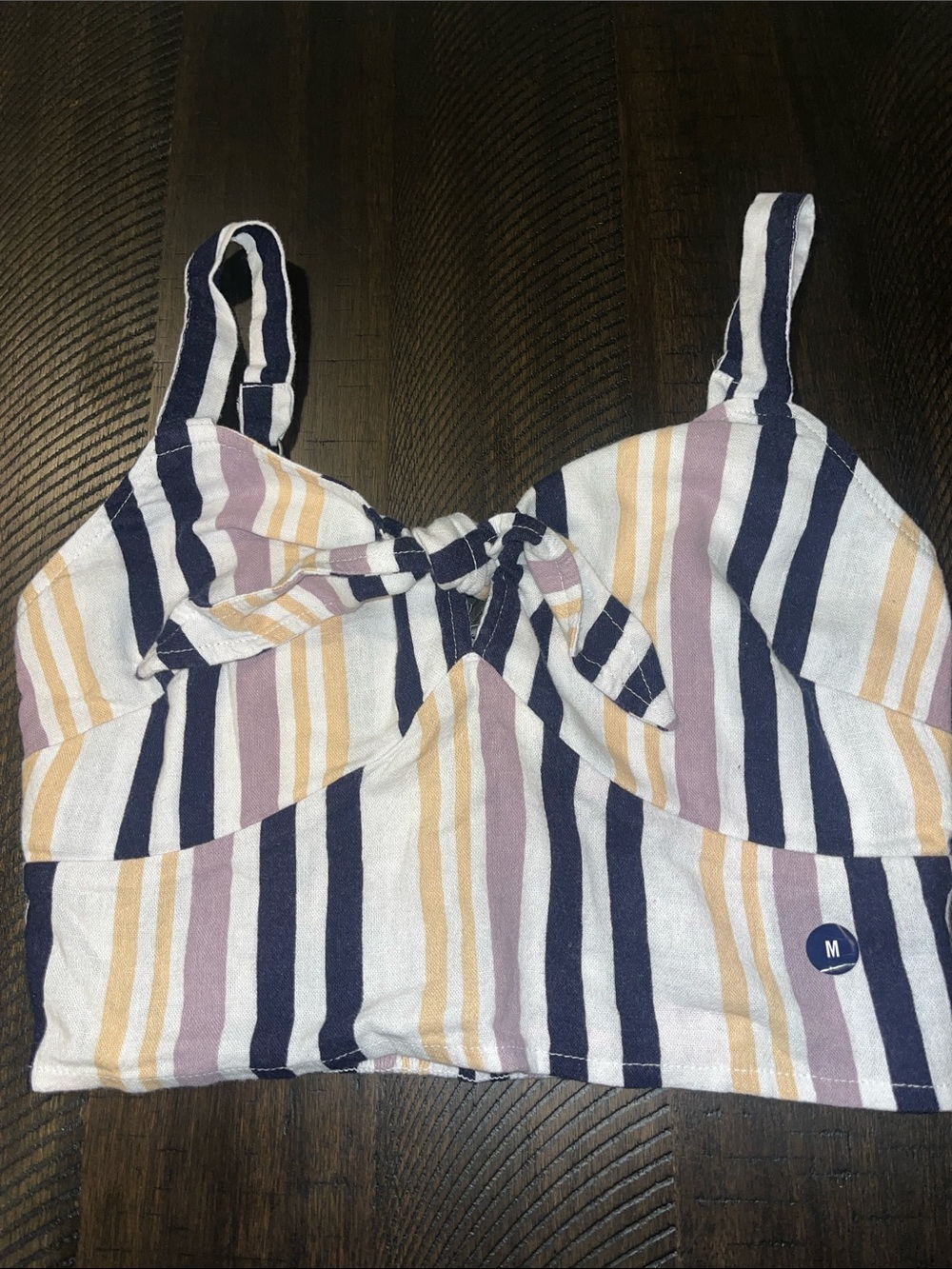 Striped Knot Front Crop Top in Navy, Mauve & Cream